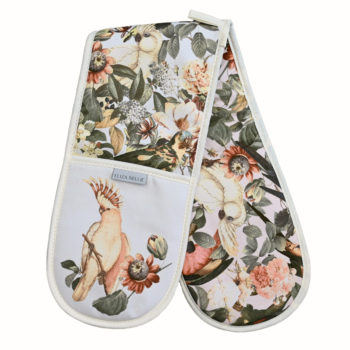 Exotic birds and florals - Cream & Green - Oven Gloves